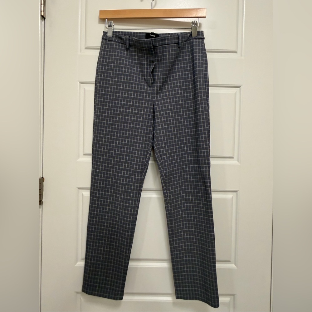Theory Women's Blue Checkered Ankle Pants